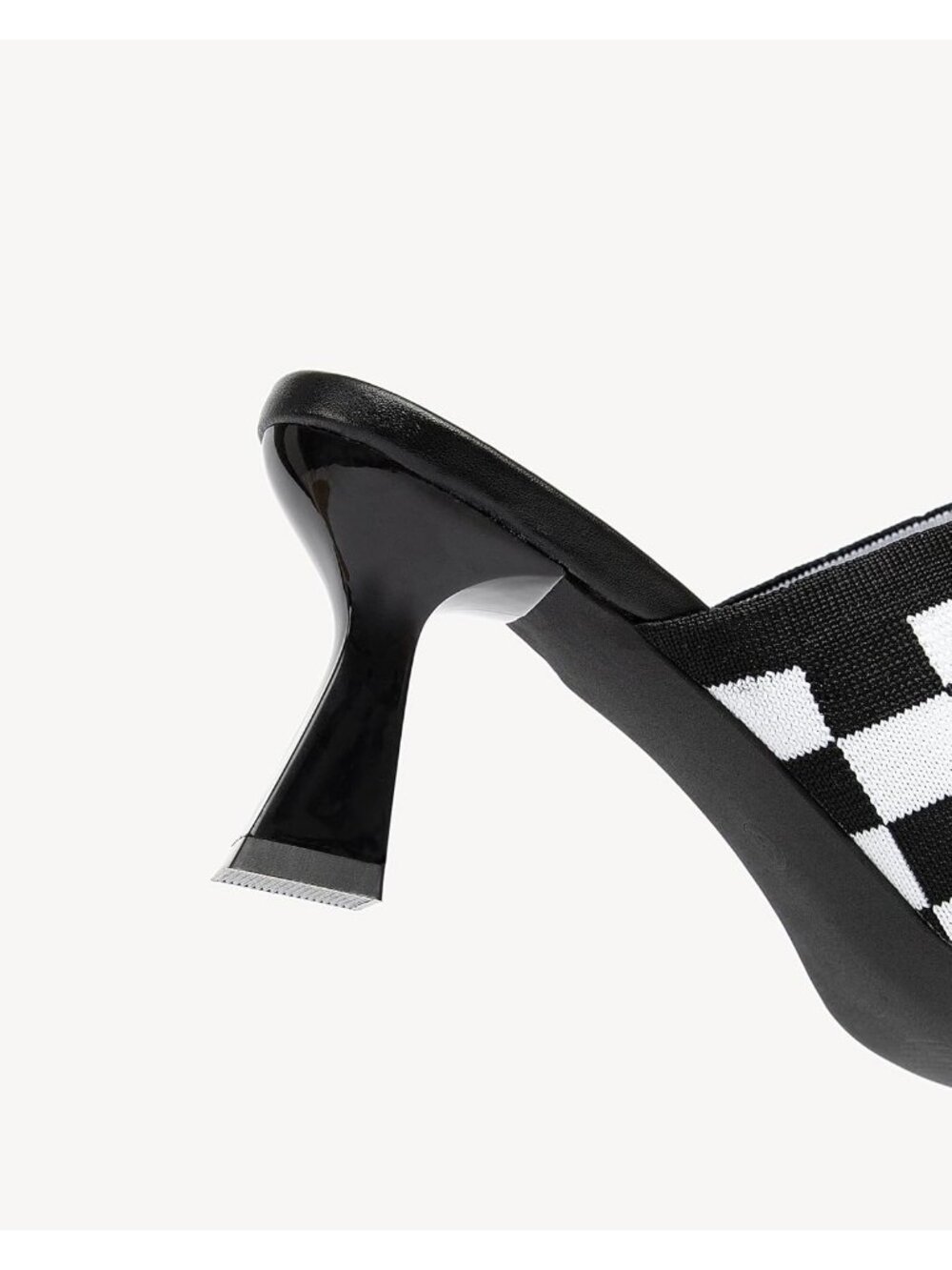 Women's Square Toe Heeled Sandals Chunky Black White Kitten Heel Slip On Sandals - Picture 6 of 7